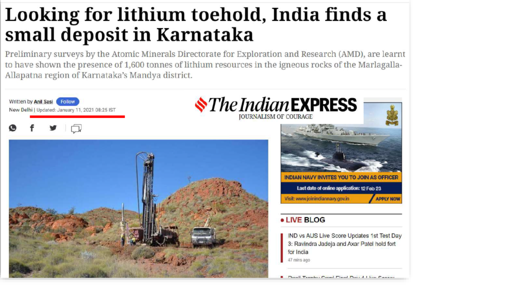 Looking for lithium toehold, India finds a small deposit in Karnataka